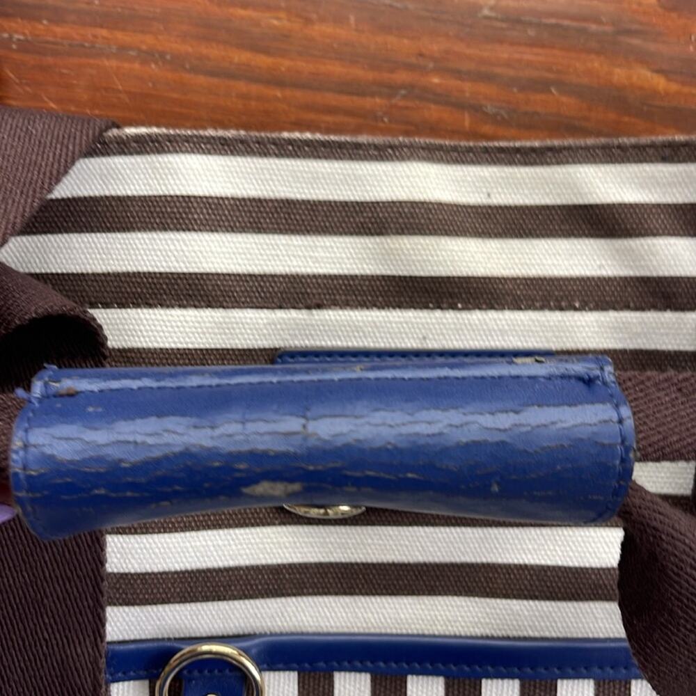 Henri Bendel Weekender striped canvas crossbody shoulder tote bag - Picture 5 of 7